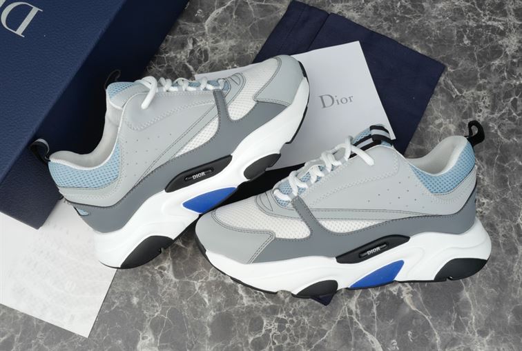 D10r B22 SNEAKERS WHITE AND BLUE TECHNICAL MESH AND GRAY CALFSKIN   DO001