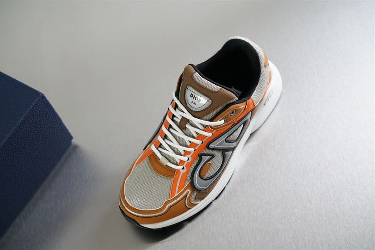 D10r B30 SNEAKER CREAM MESH WITH ORANGE AND BROWN TECHNICAL FABRIC   DO072