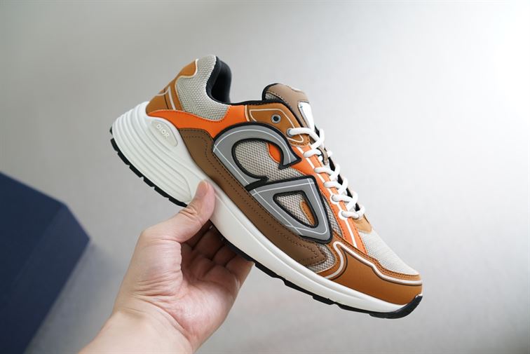 D10r B30 SNEAKER CREAM MESH WITH ORANGE AND BROWN TECHNICAL FABRIC   DO072