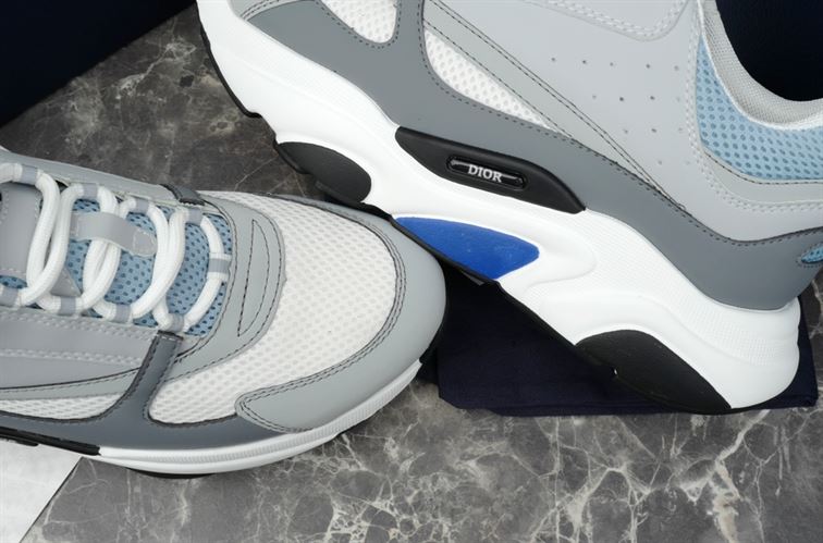 D10r B22 SNEAKERS WHITE AND BLUE TECHNICAL MESH AND GRAY CALFSKIN   DO001