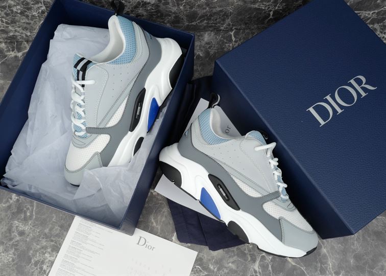 D10r B22 SNEAKERS WHITE AND BLUE TECHNICAL MESH AND GRAY CALFSKIN   DO001