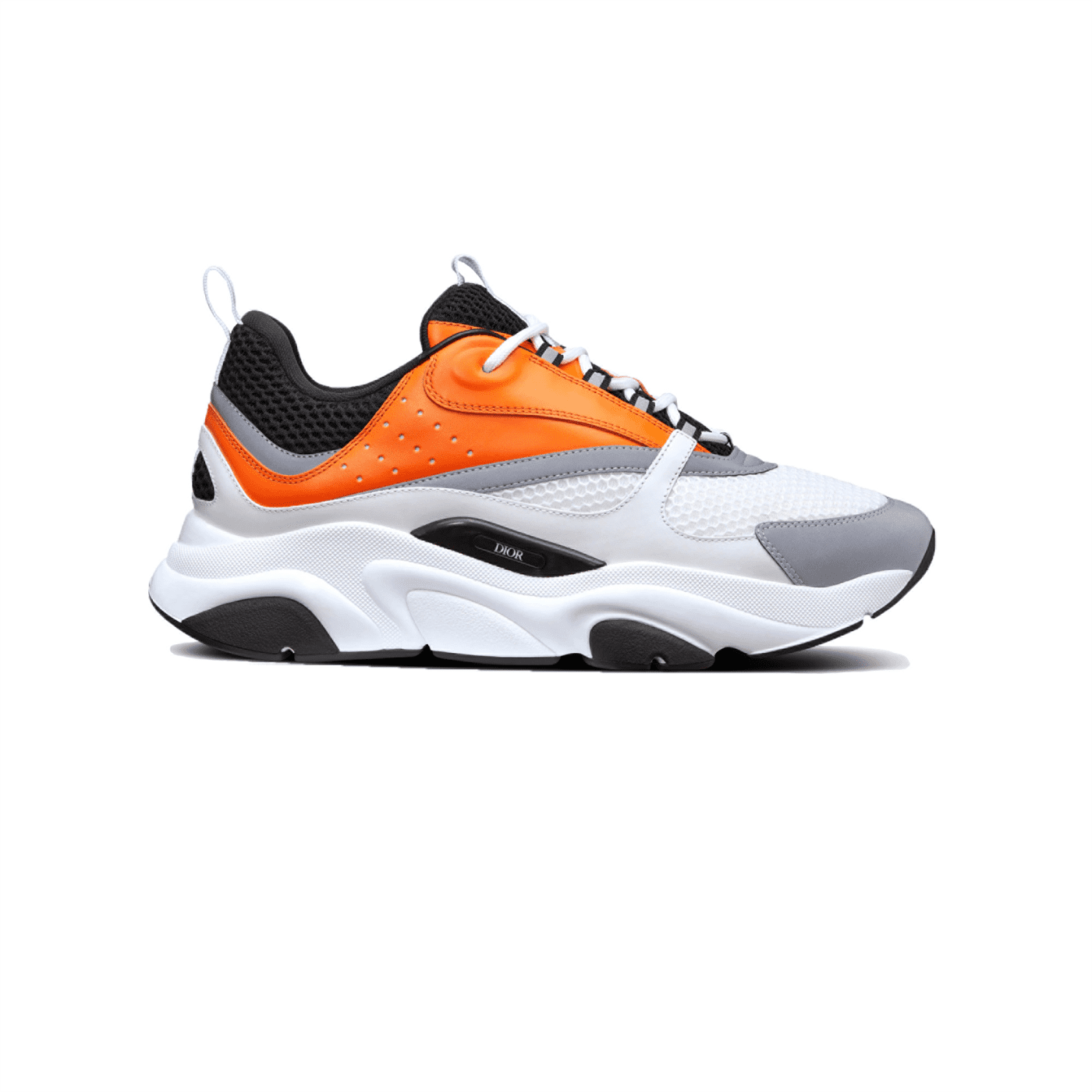 D10r B22 SNEAKERS BLACK AND WHITE TECHNICAL MESH WITH ORANGE AND WHITE SMOOTH CALFSKIN   DO003