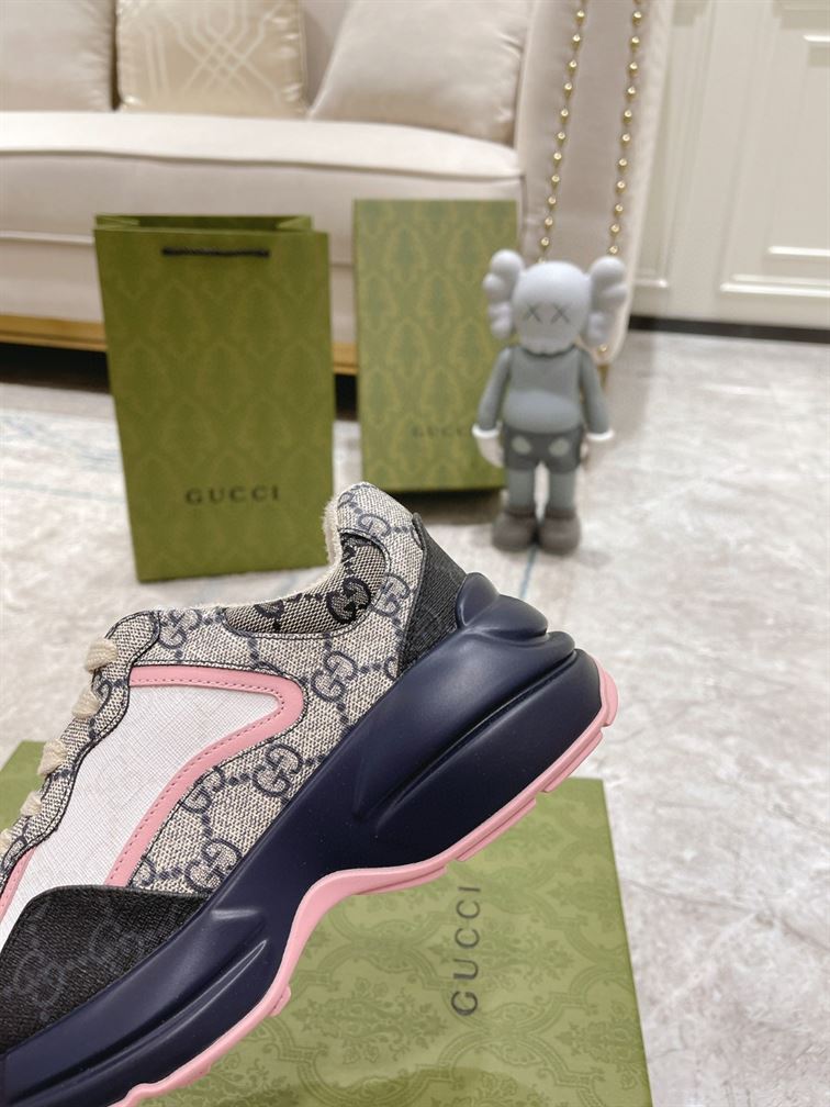 Gvc*1 RHYTON GG-MONOGRAM LEATHER-TRIM CANVAS TRAINERS   GCC106