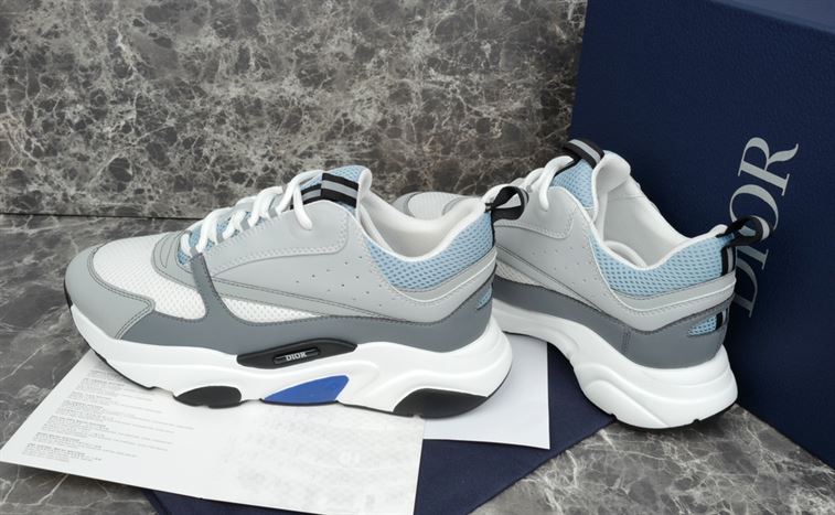 D10r B22 SNEAKERS WHITE AND BLUE TECHNICAL MESH AND GRAY CALFSKIN   DO001