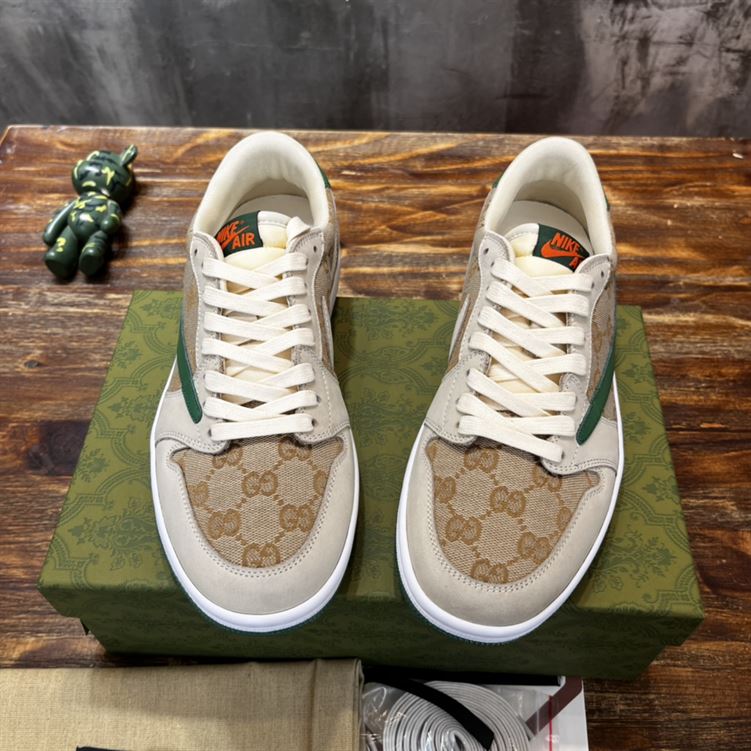 Gvc*1 X AIR JORDAN 1 LOW WHITE BROWN GREEN   GCC050