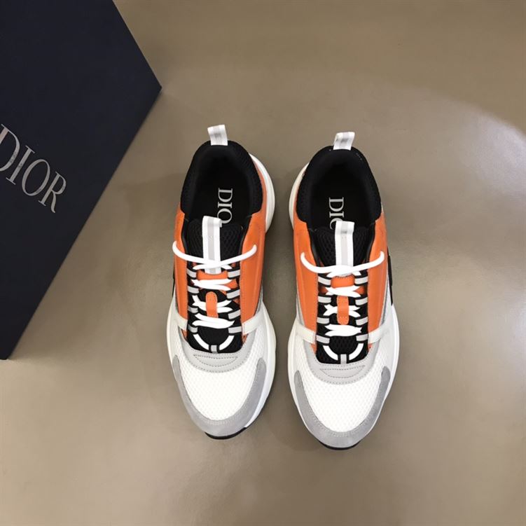 D10r B22 SNEAKERS BLACK AND WHITE TECHNICAL MESH WITH ORANGE AND WHITE SMOOTH CALFSKIN   DO003