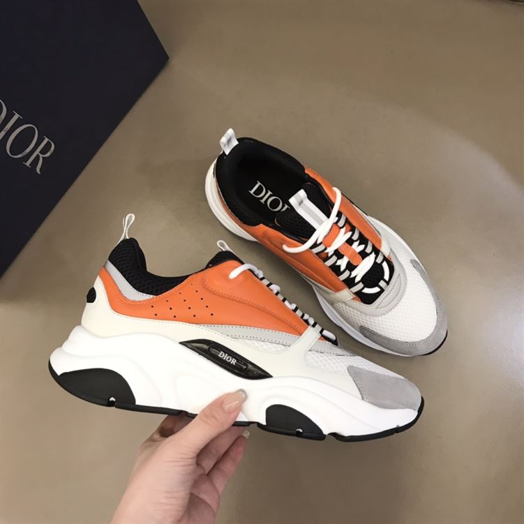 D10r B22 SNEAKERS BLACK AND WHITE TECHNICAL MESH WITH ORANGE AND WHITE SMOOTH CALFSKIN   DO003