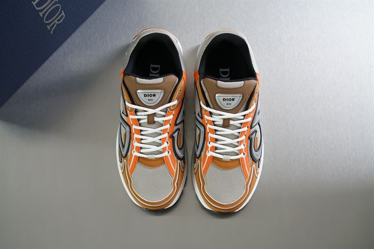 D10r B30 SNEAKER CREAM MESH WITH ORANGE AND BROWN TECHNICAL FABRIC   DO072