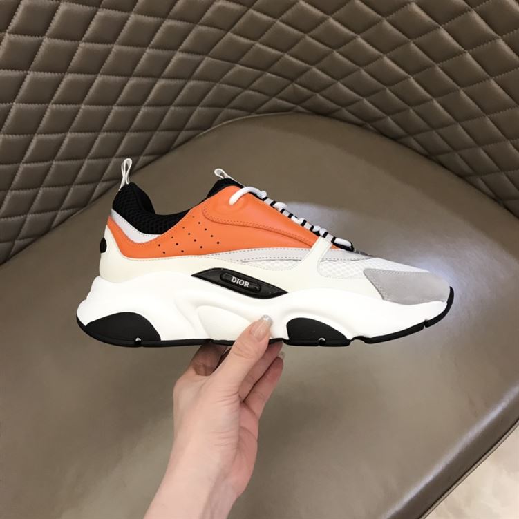 D10r B22 SNEAKERS BLACK AND WHITE TECHNICAL MESH WITH ORANGE AND WHITE SMOOTH CALFSKIN   DO003