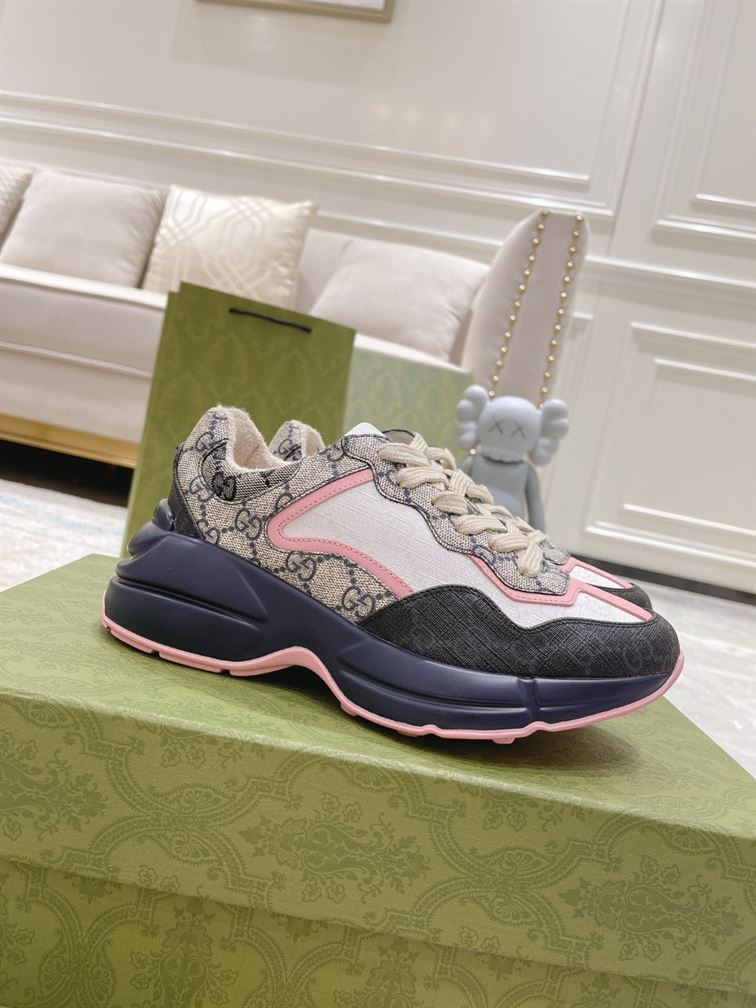 Gvc*1 RHYTON GG-MONOGRAM LEATHER-TRIM CANVAS TRAINERS   GCC106