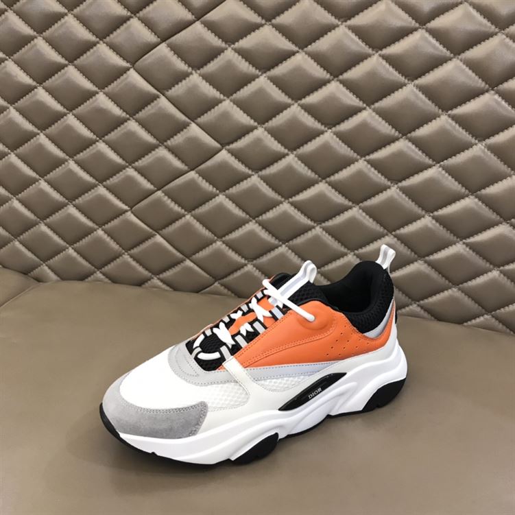 D10r B22 SNEAKERS BLACK AND WHITE TECHNICAL MESH WITH ORANGE AND WHITE SMOOTH CALFSKIN   DO003