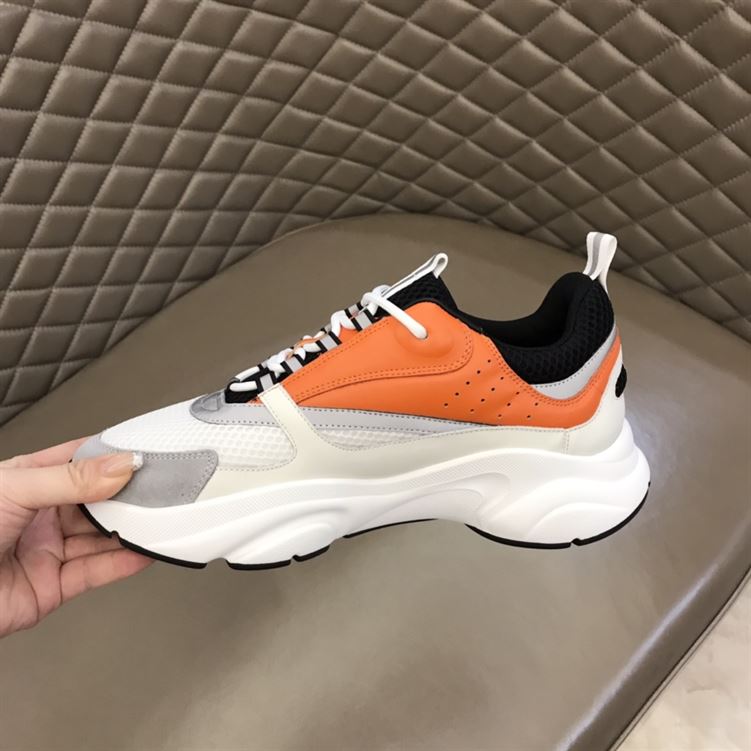 D10r B22 SNEAKERS BLACK AND WHITE TECHNICAL MESH WITH ORANGE AND WHITE SMOOTH CALFSKIN   DO003