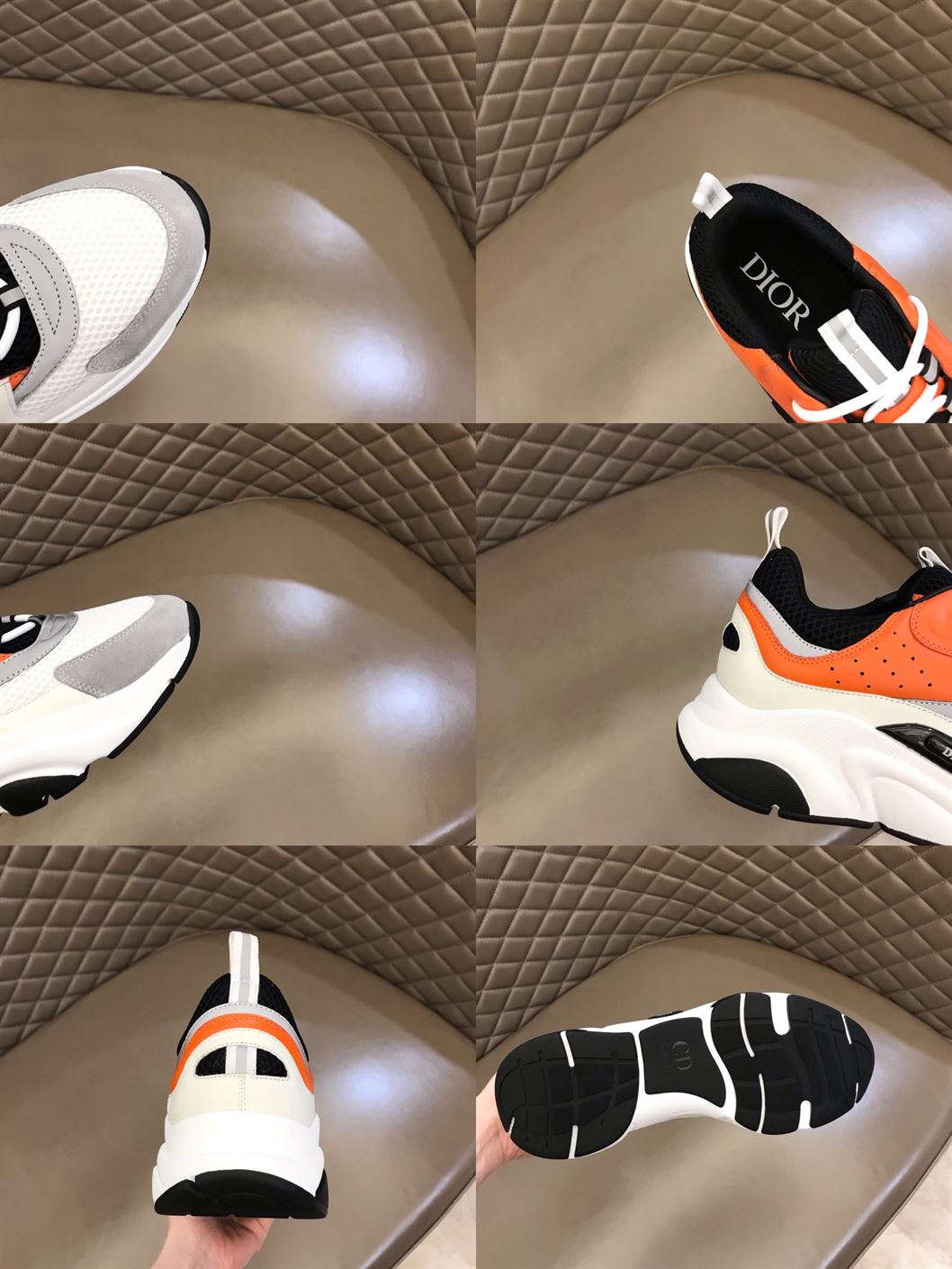 D10r B22 SNEAKERS BLACK AND WHITE TECHNICAL MESH WITH ORANGE AND WHITE SMOOTH CALFSKIN   DO003