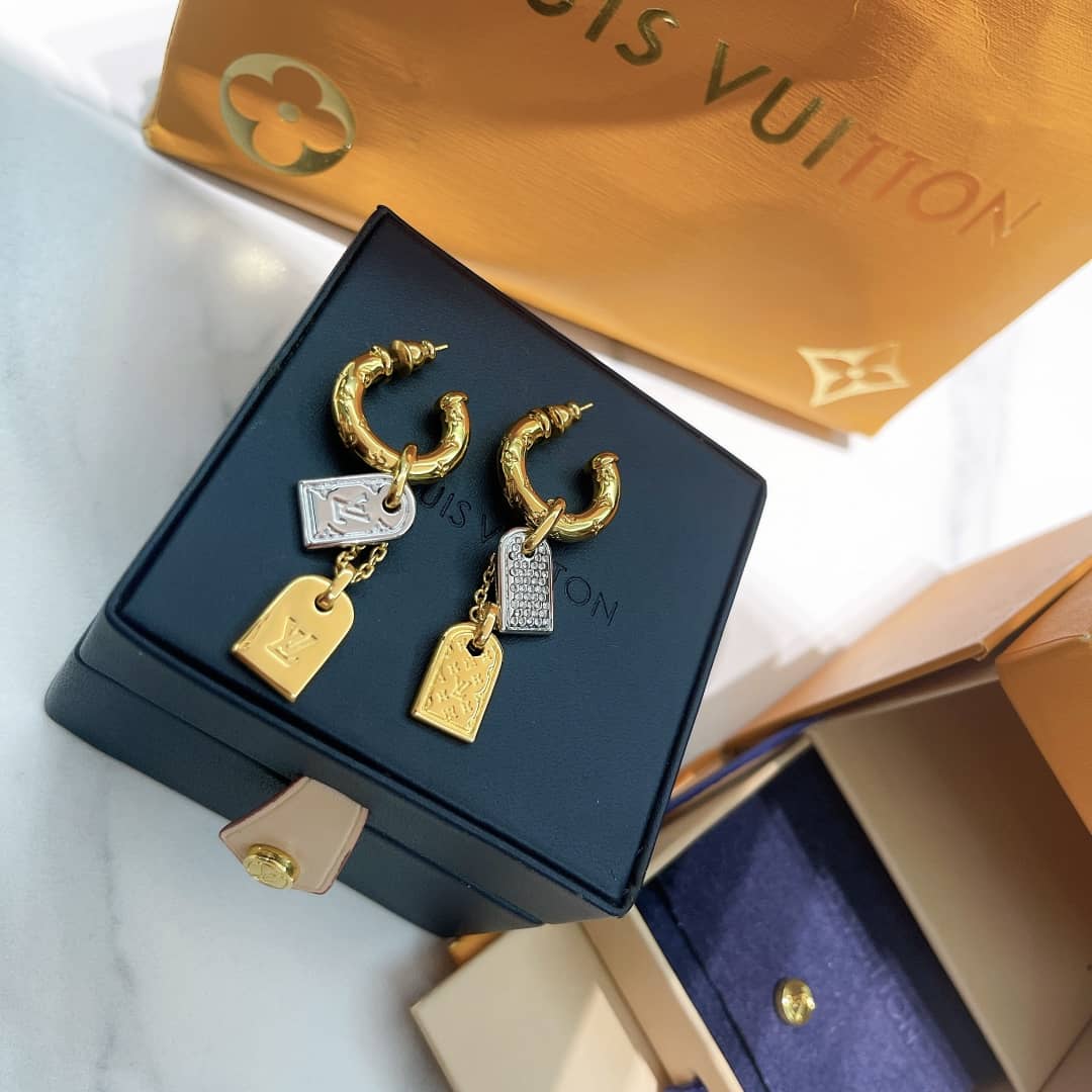 LV Hoop Earrings Dupe Logo