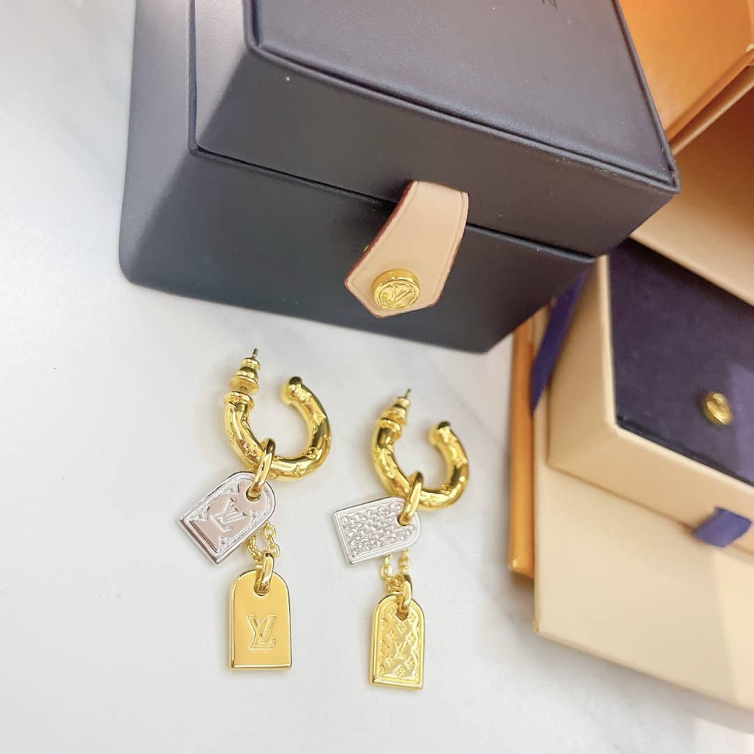 LV Hoop Earrings Dupe Logo