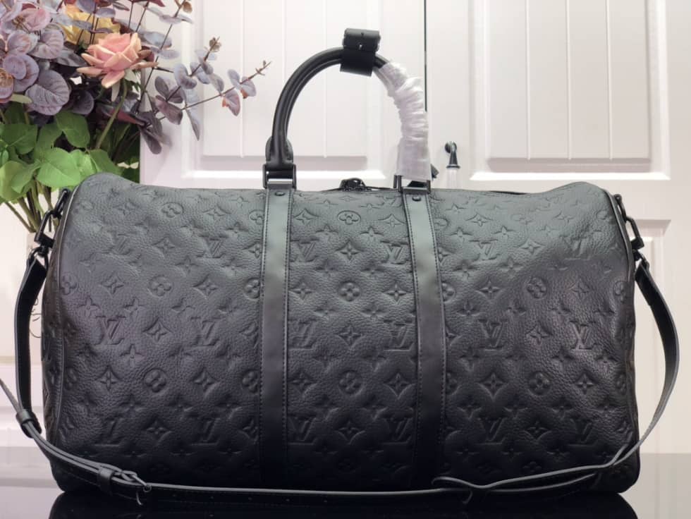 LV Duffle Bag Replica Keepall Bandoulire 50 Taurillon Monogram Black M59025