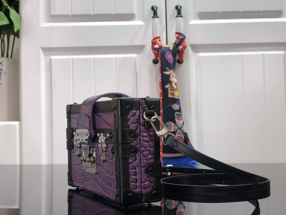 L0vis Vvtt0n Petite Malle Brilliant Alligator Leather Replica Handbag Purple N93817