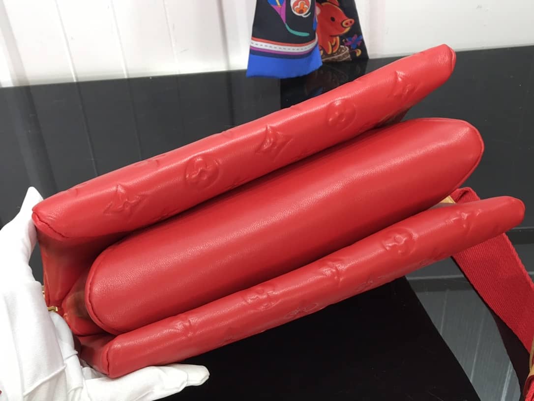 L0vis Vvtt0n Cream Coussin PM Monogram Embossed Lambskin Replica Bag Red M57793