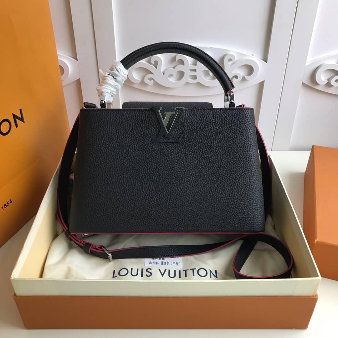 L0vis Vvtt0n Capucines Taurillon Leather PM Tote Replica Black M42245