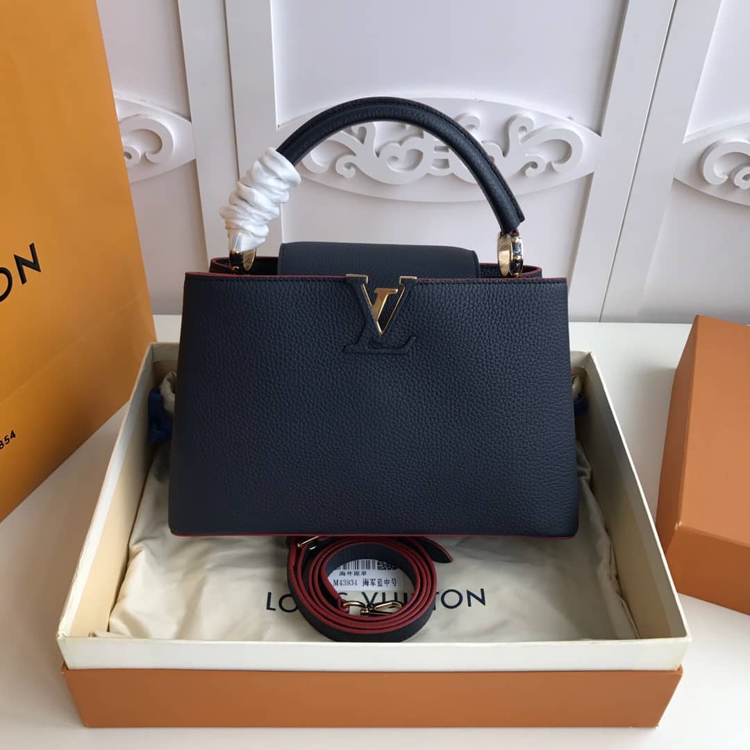 L0vis Vvtt0n Capucines MM 2way Taurillon Leather Shoulder Bag Replica Blue M43934