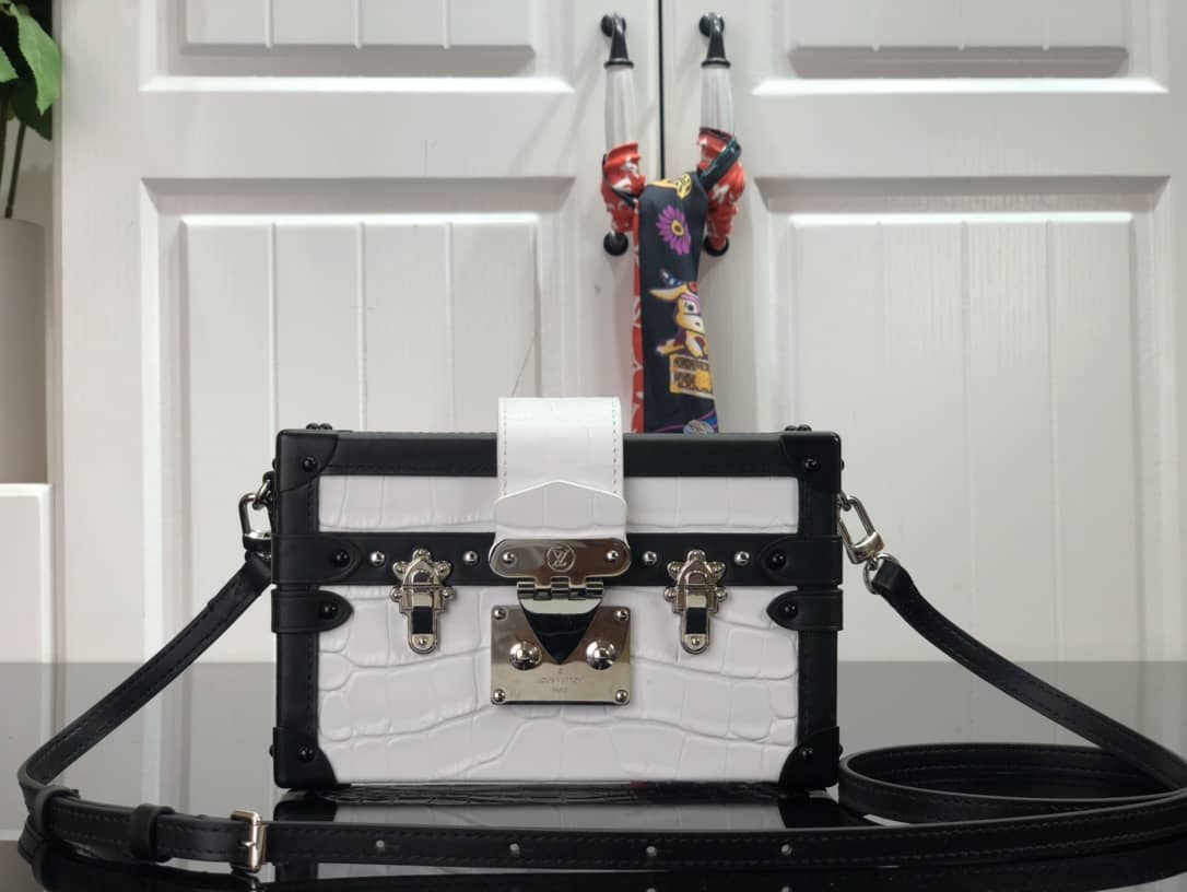 L0vis Vvtt0n Petite Malle Brilliant Alligator Leather Replica Handbag White N93817