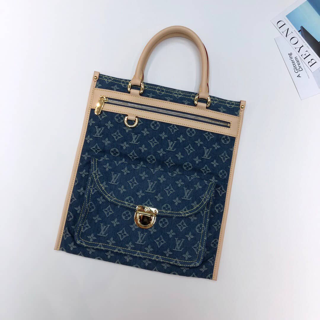 L0vis Vvtt0n Monogram Denim Flat Shopper Tote Replica M95018