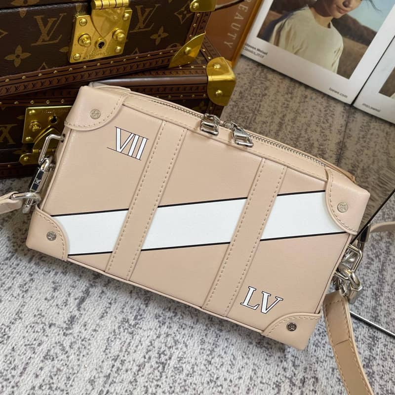 L0vis Vvtt0n Soft Trunk Monogram Mirror Coated Canvas Replica Bag Apricot M45880