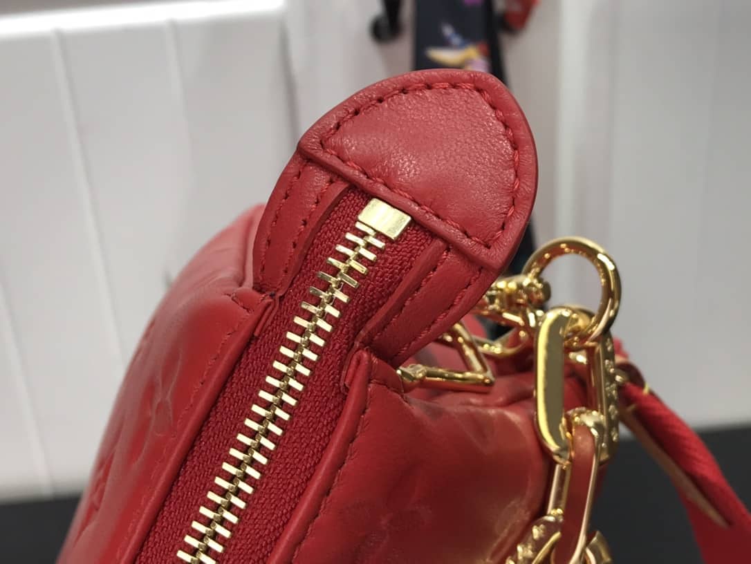L0vis Vvtt0n Cream Coussin PM Monogram Embossed Lambskin Replica Bag Red M57793