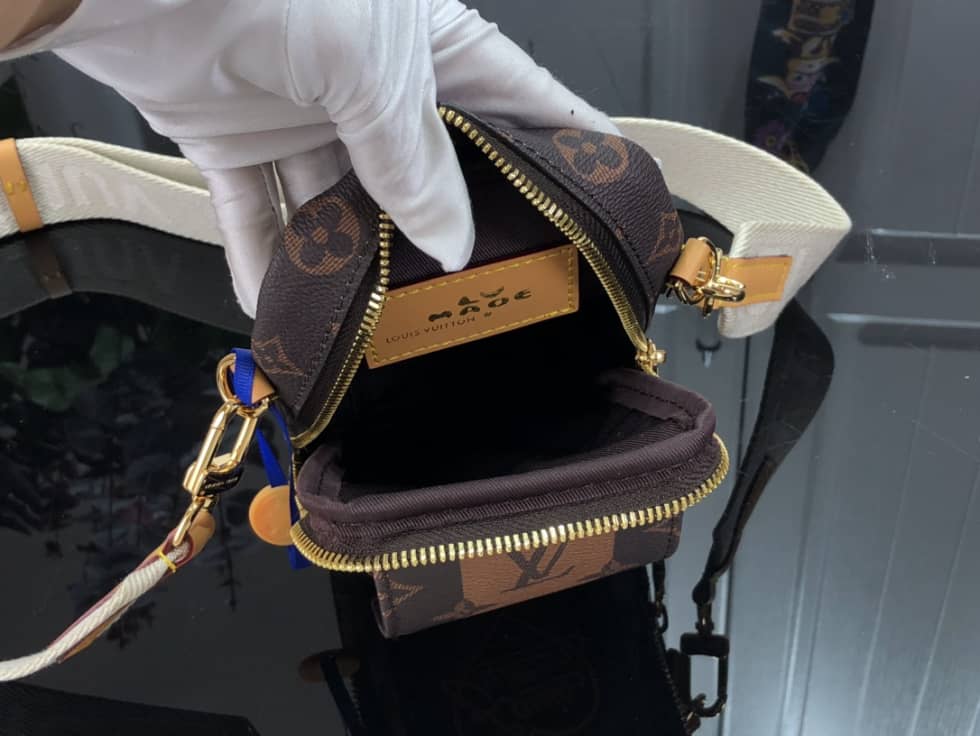 L0vis Vvtt0n x Nigo Flap Double Pouch Brown M81005 Replica Phone Bag