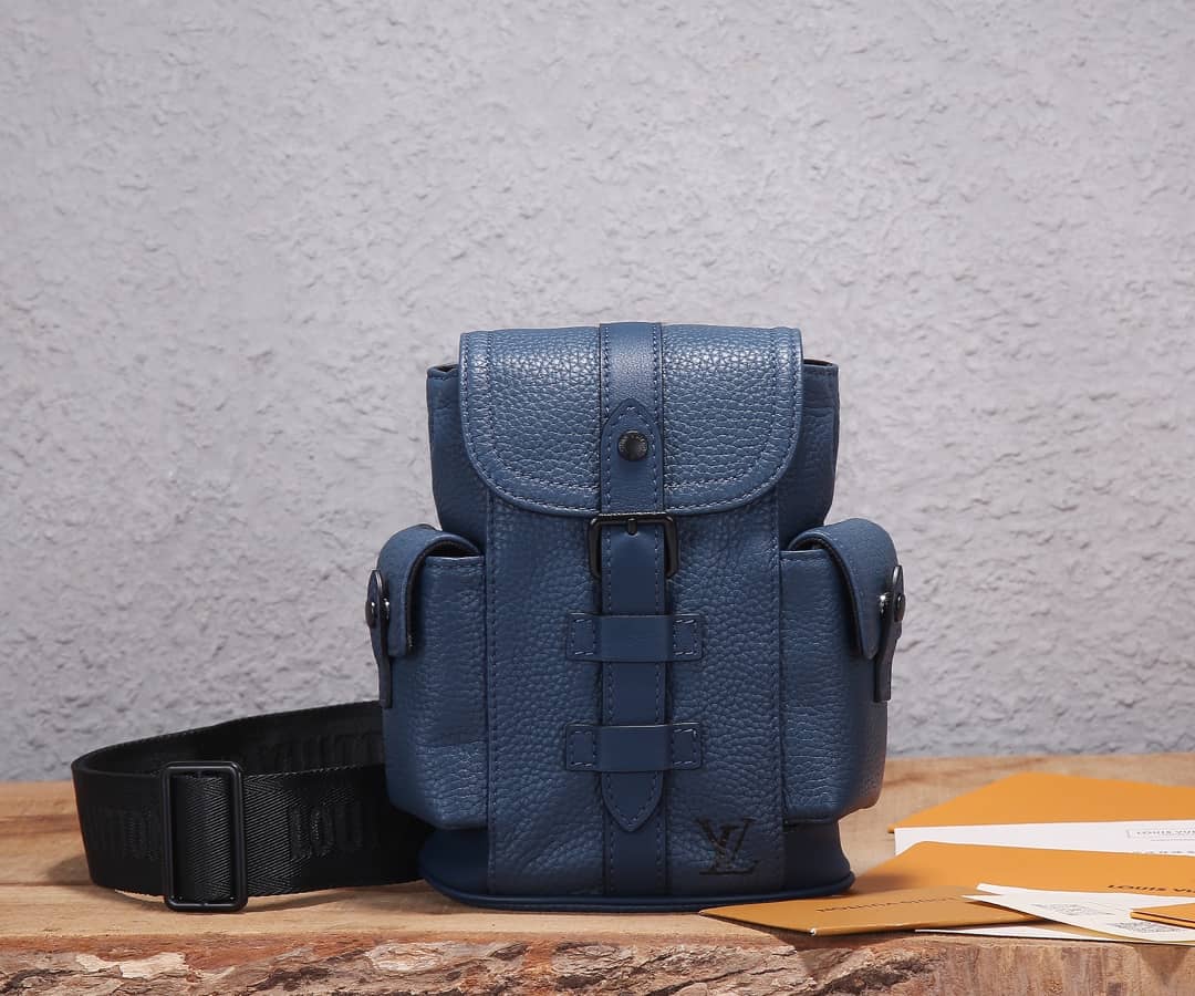 LV Backpack Replica Taurillon Leather Christopher XS Navy Blue M58494