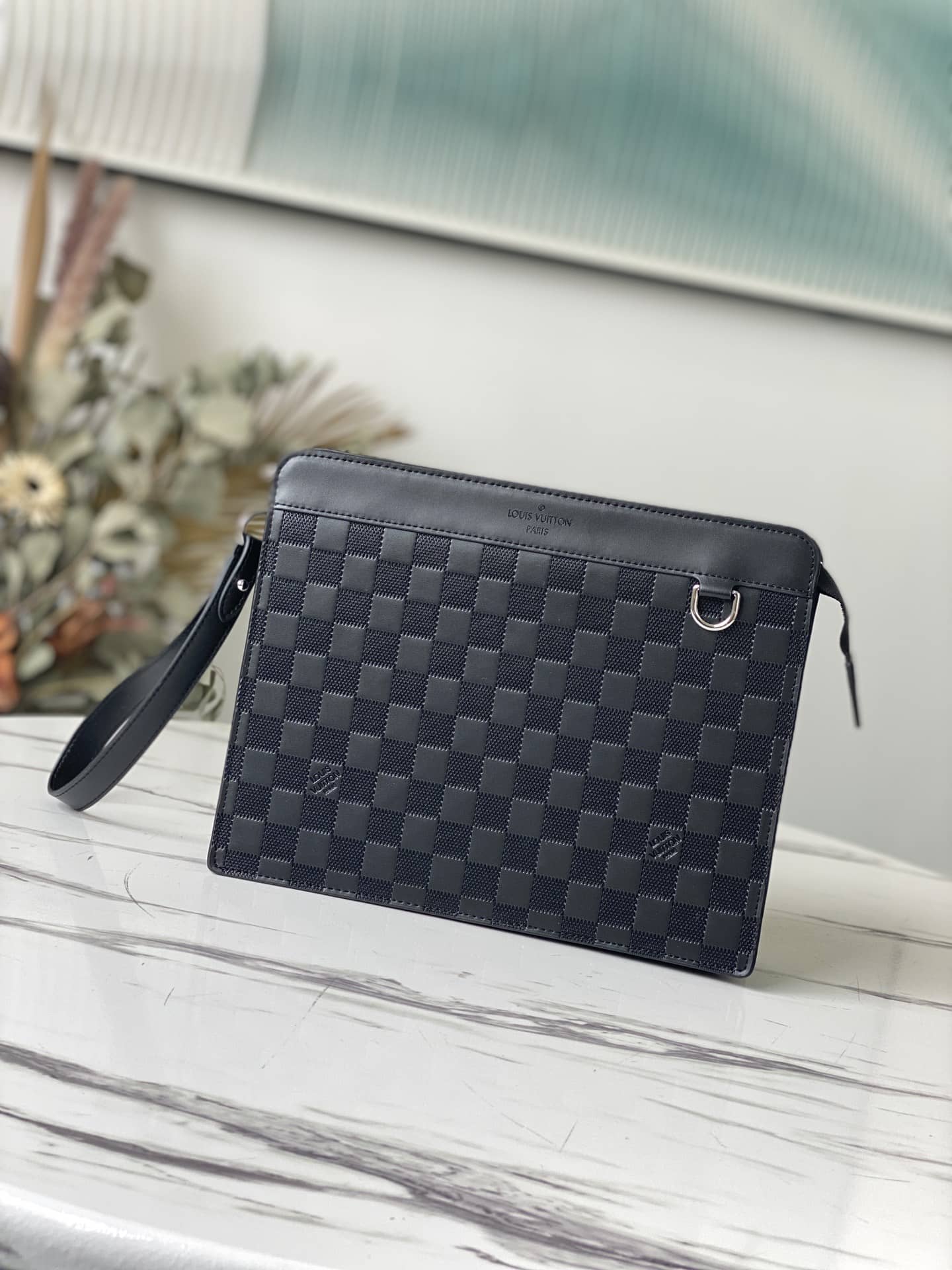 L0vis Vvtt0n Leather Standing Damier Infini 3D Cowhide Pouch Replica Black N60450