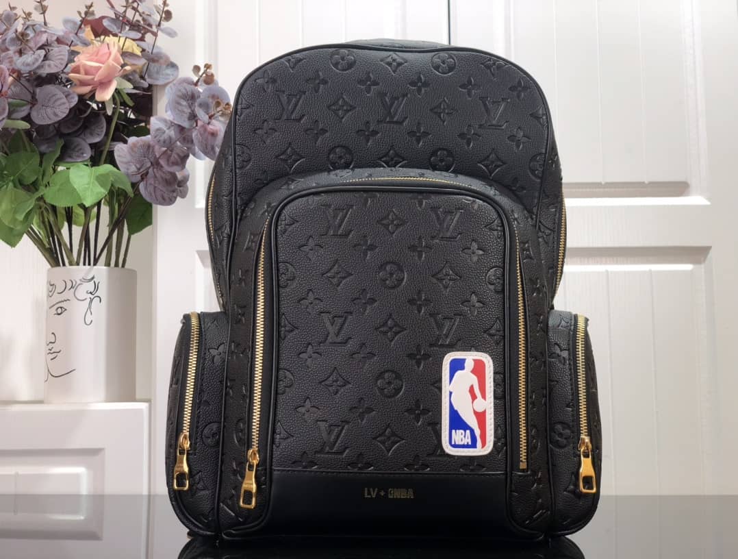 LV Backpack Replica x NBA Basket Grain Leather Monogram Black M57972