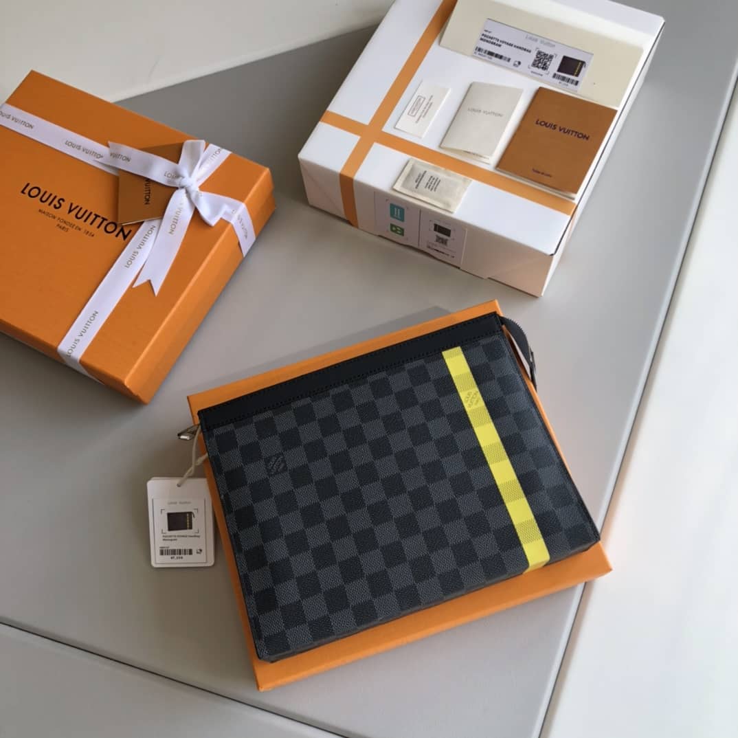 L0vis Vvtt0n Stripe Replica Pochette Voyage MM Damier Graphite Yellow N60107