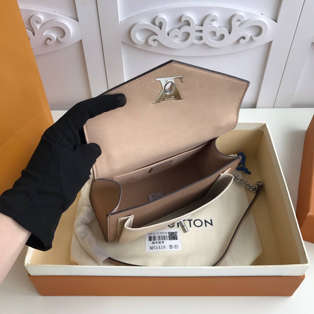 L0vis Vvtt0n MyLockMe BB Calf Chain Replica Shoulder Bag Apricot White M51418