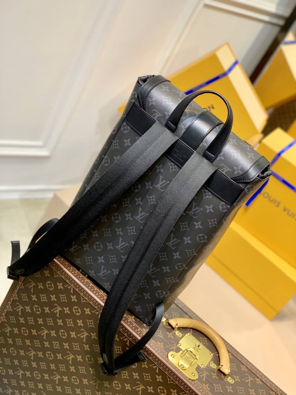 LV Backpack Replica Saumur Monogram Eclipse Canvas Black M45913