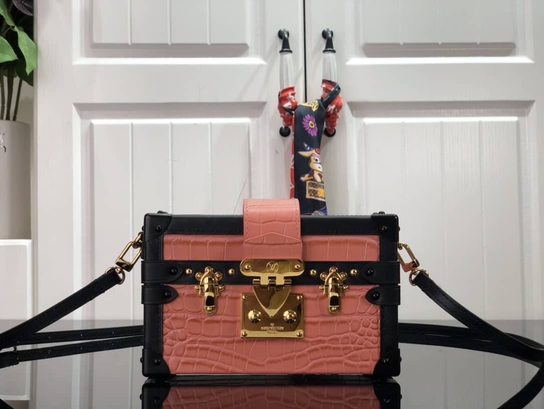 L0vis Vvtt0n Petite Malle Brilliant Alligator Leather Replica Handbag Orange N93817