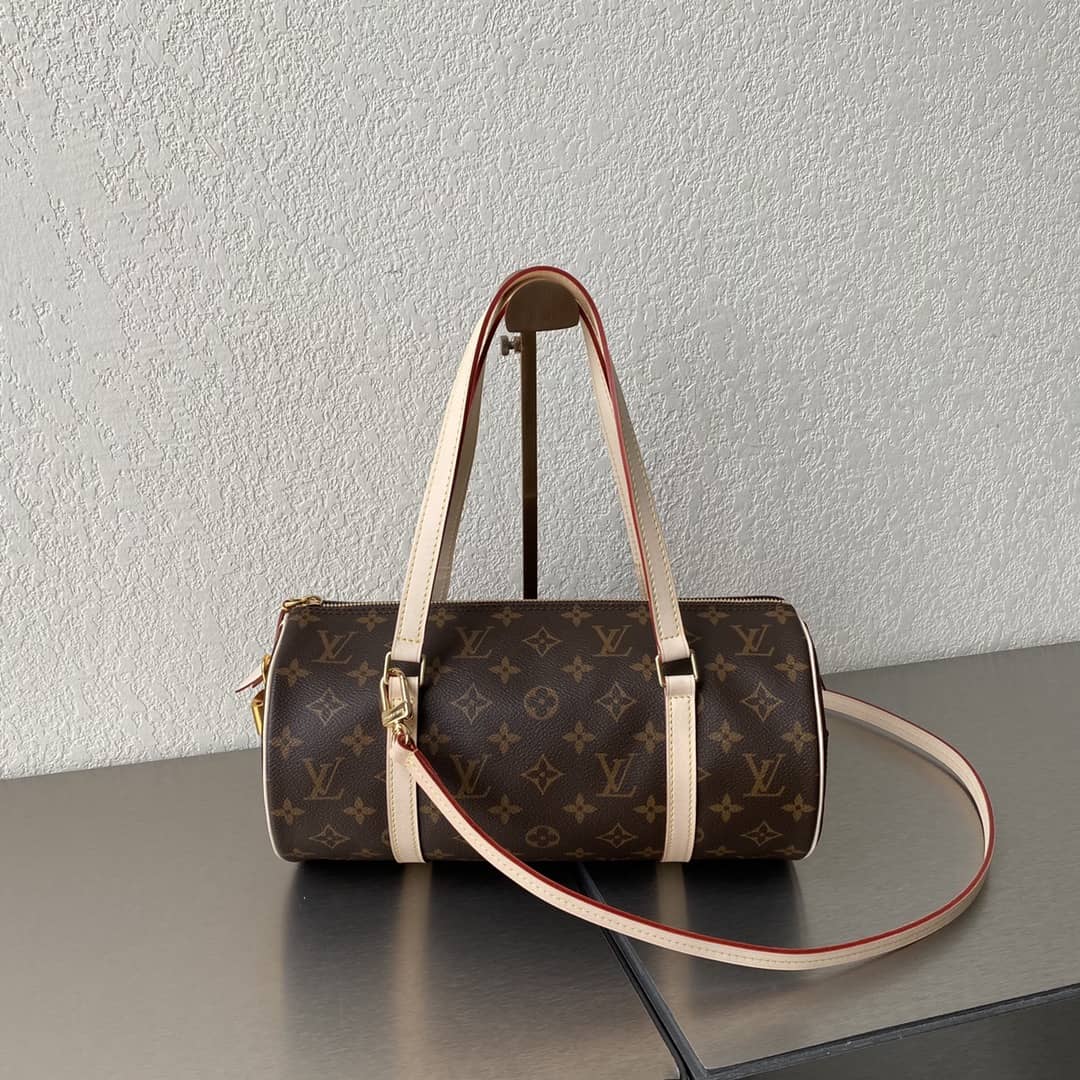 Wholesale LV Leather Cylinder Replicas Shoulder Bag Brown