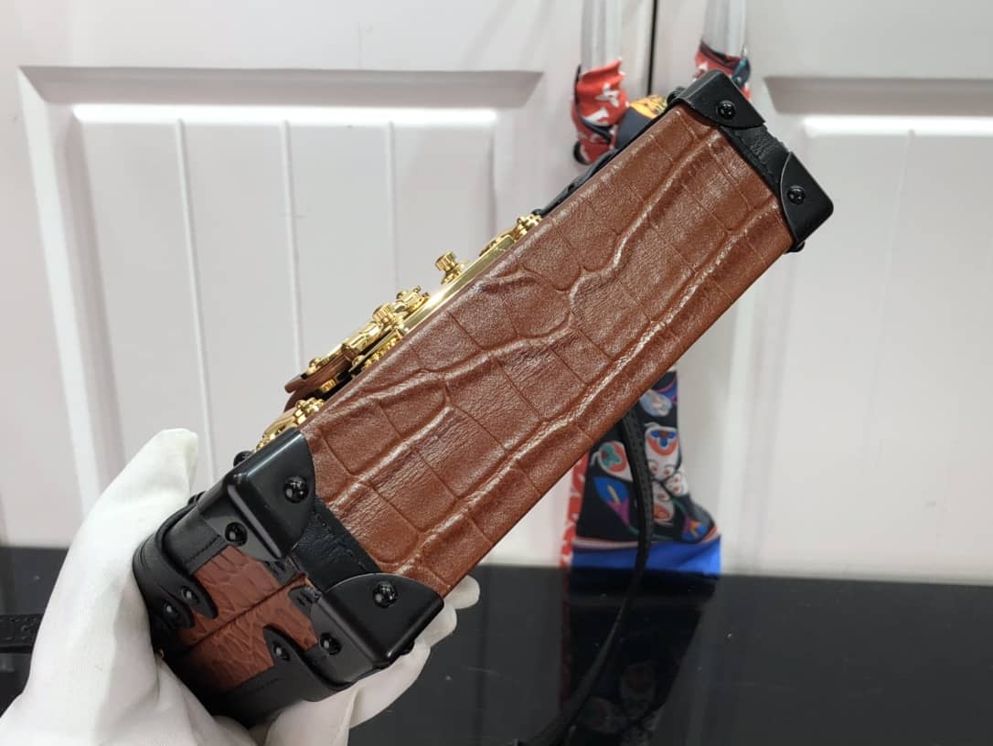 L0vis Vvtt0n Petite Malle Brilliant Alligator Leather Replica Handbag Brown N93817