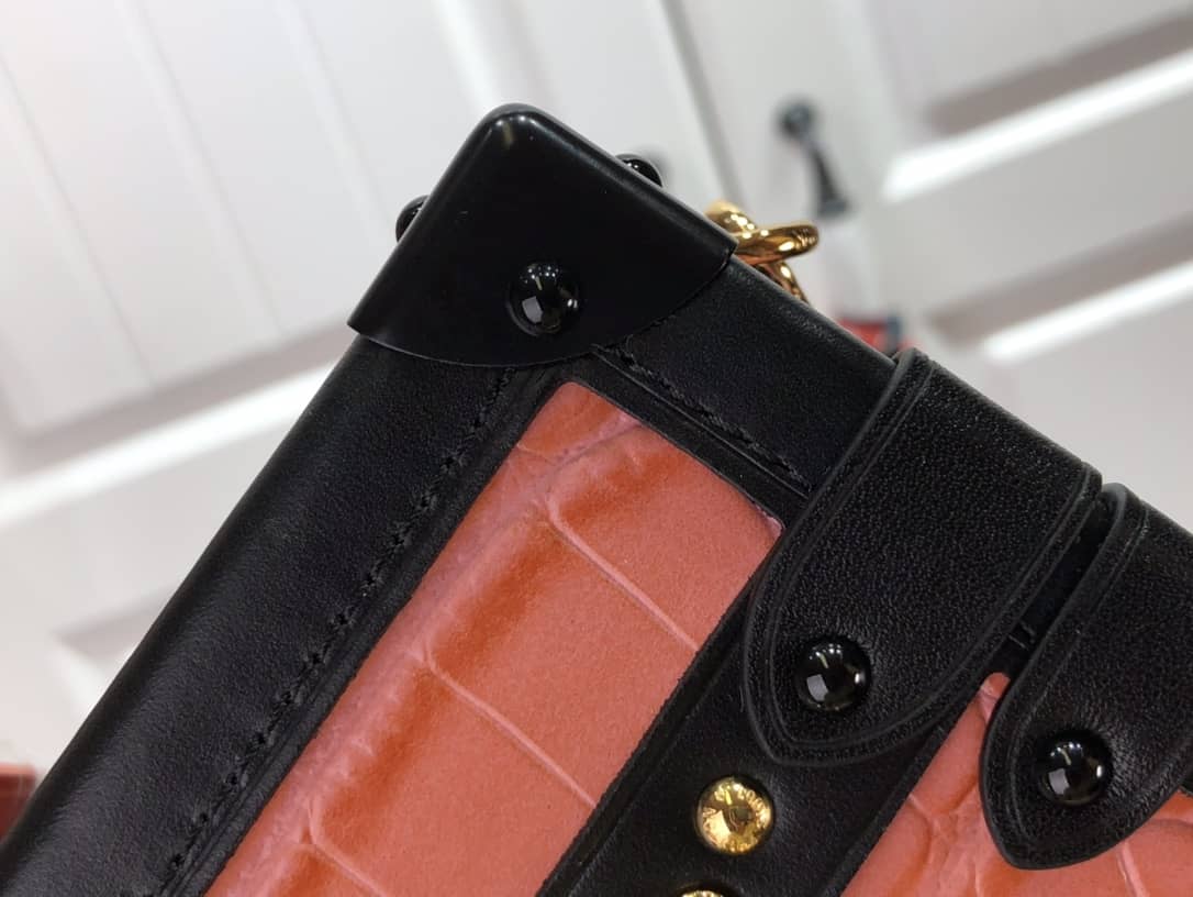 L0vis Vvtt0n Petite Malle Brilliant Alligator Leather Replica Handbag Orange N93817