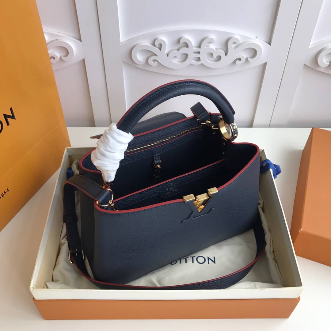 L0vis Vvtt0n Capucines MM 2way Taurillon Leather Shoulder Bag Replica Blue M43934