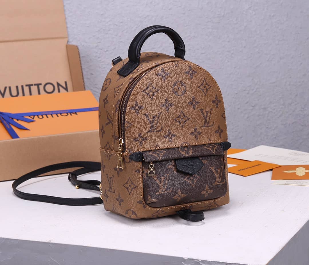 L0vis Vvtt0n Palm Spring Mini Replica Backpack Monogram Reverse Canvas Brown M44872