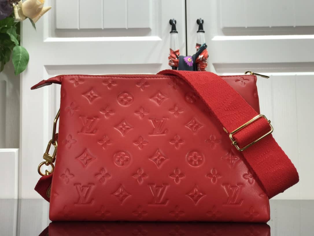 L0vis Vvtt0n Cream Coussin PM Monogram Embossed Lambskin Replica Bag Red M57793