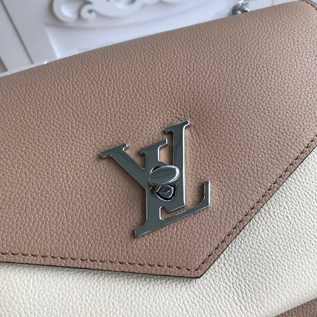 L0vis Vvtt0n MyLockMe BB Calf Chain Replica Shoulder Bag Apricot White M51418