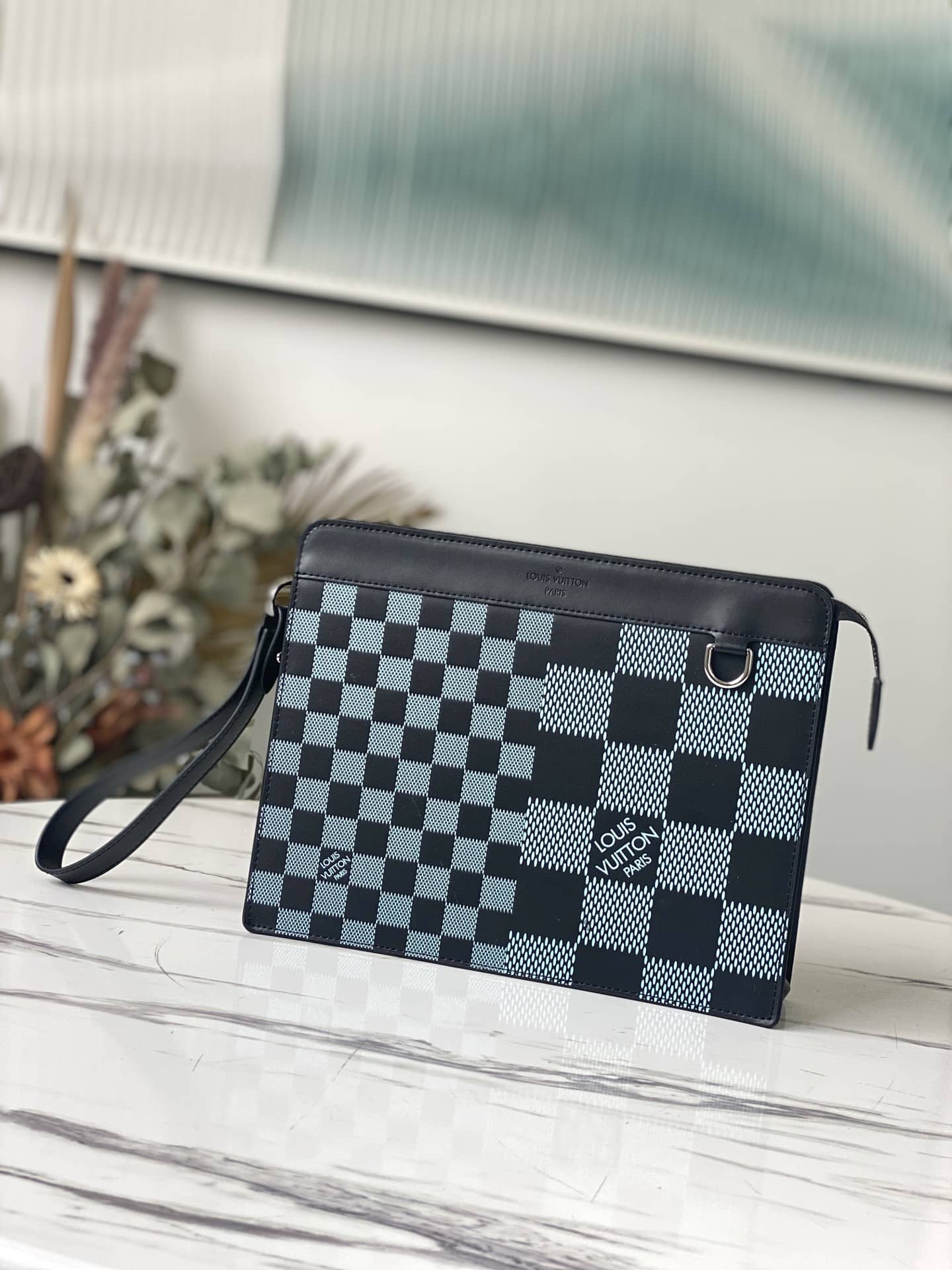 L0vis Vvtt0n Damier Infini 3D Cowhide Leather Standing Pouch Replica Green N60449