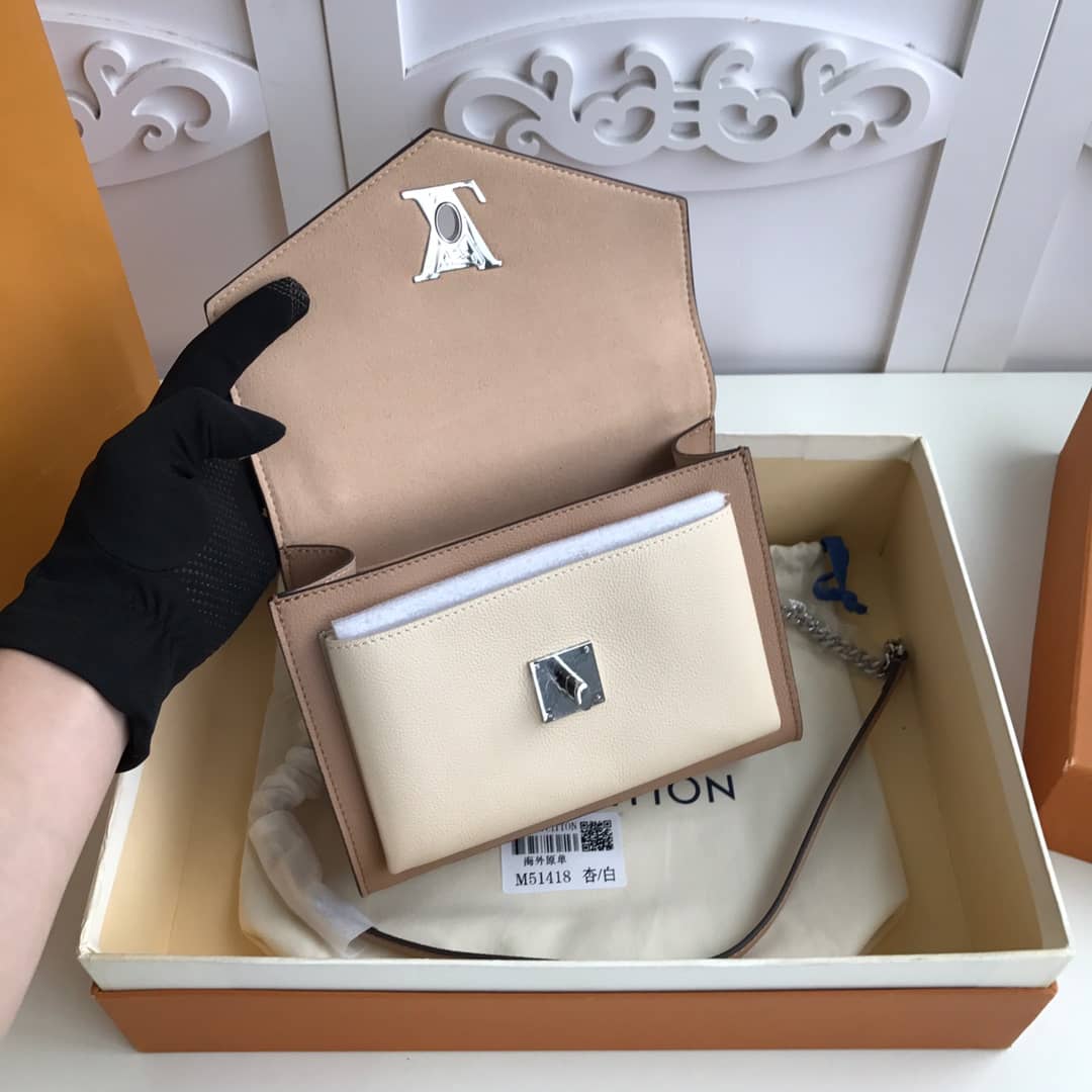 L0vis Vvtt0n MyLockMe BB Calf Chain Replica Shoulder Bag Apricot White M51418