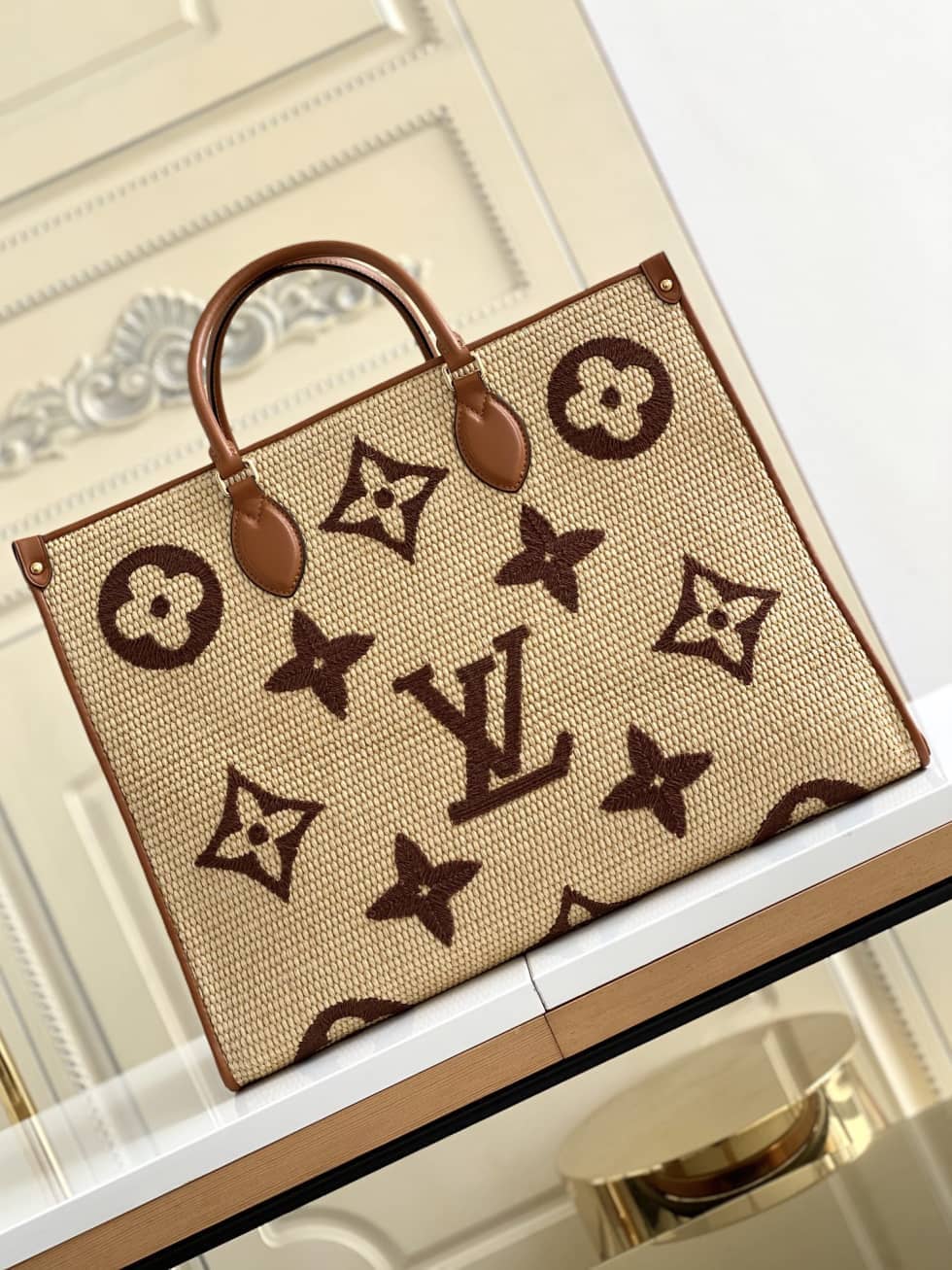 L0vis Vvtt0n OnTheGo Monogram Giant Raffia Tote