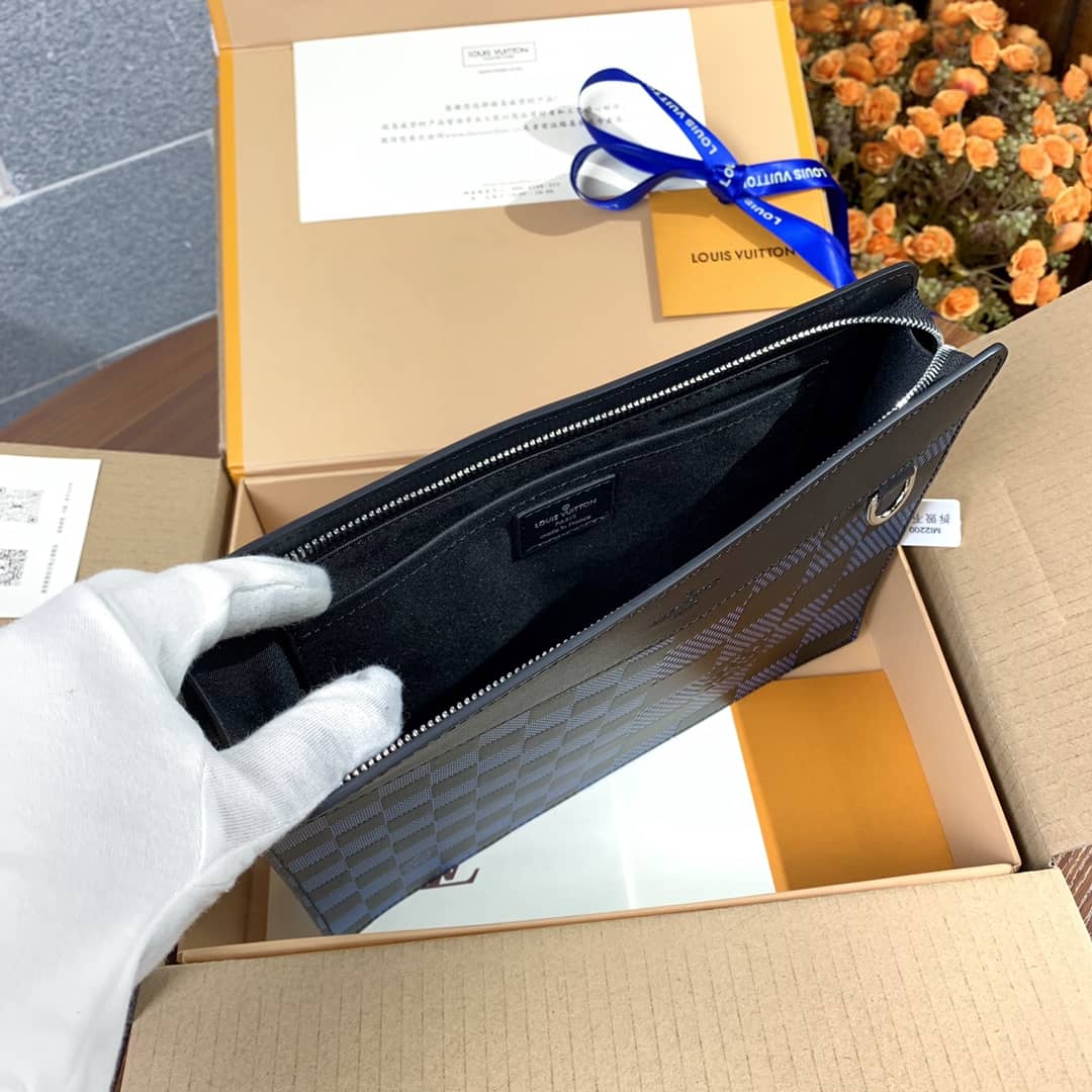 L0vis Vvtt0n Damier Infini 3D Cowhide Leather Standing Pouch Replica Blue N60449
