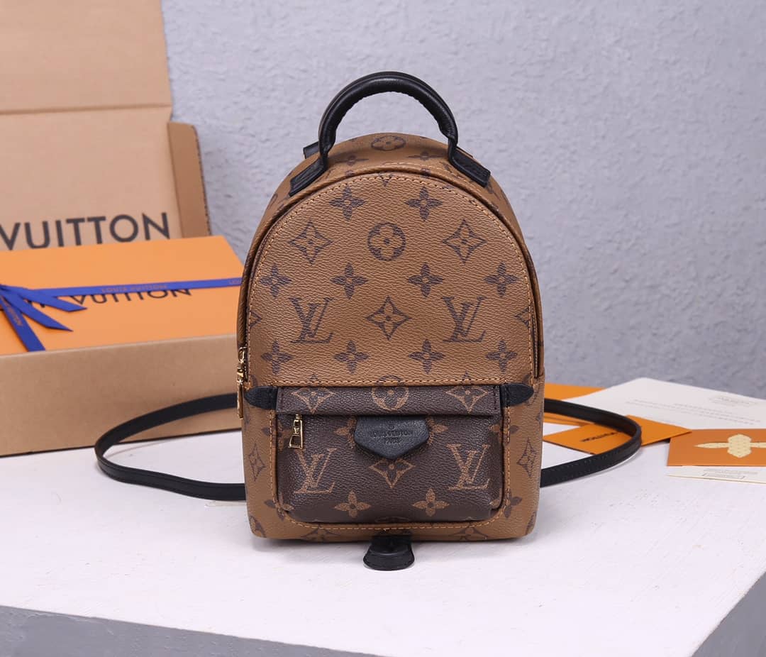 L0vis Vvtt0n Palm Spring Mini Replica Backpack Monogram Reverse Canvas Brown M44872