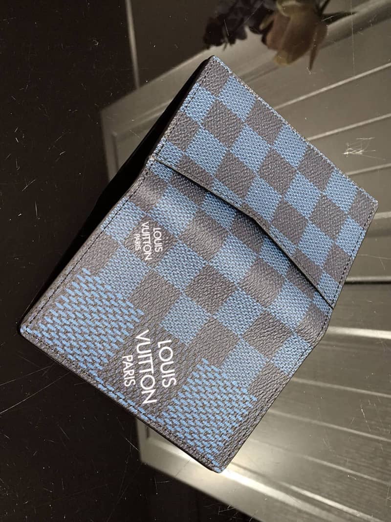 Best Replica L0vis Vvtt0n Damier Graphite 3D Leather Grid Mens Card Bag Replica Blue N60441(ColaReps)