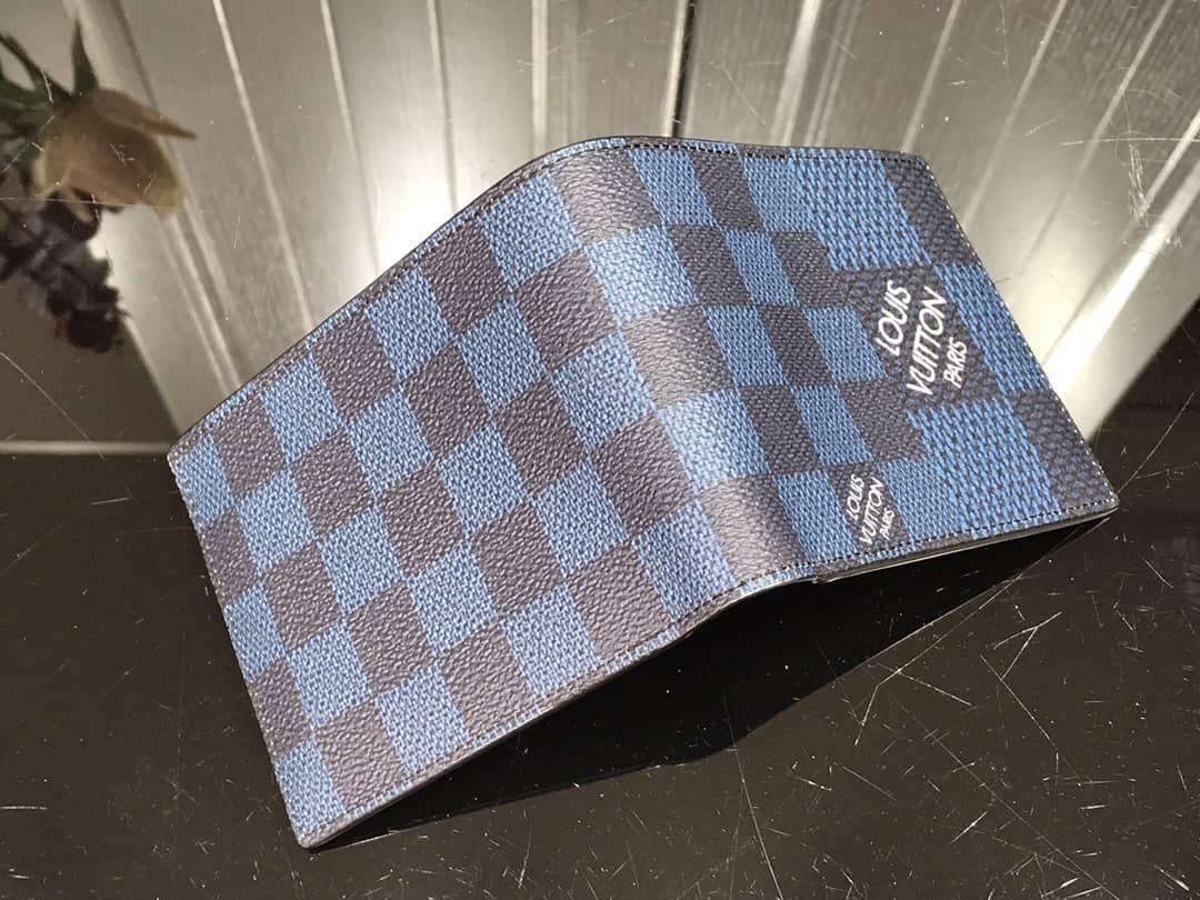 L0vis Vvtt0n Multiple Box Damier Graphite 3D Wallet Replica Blue N60434